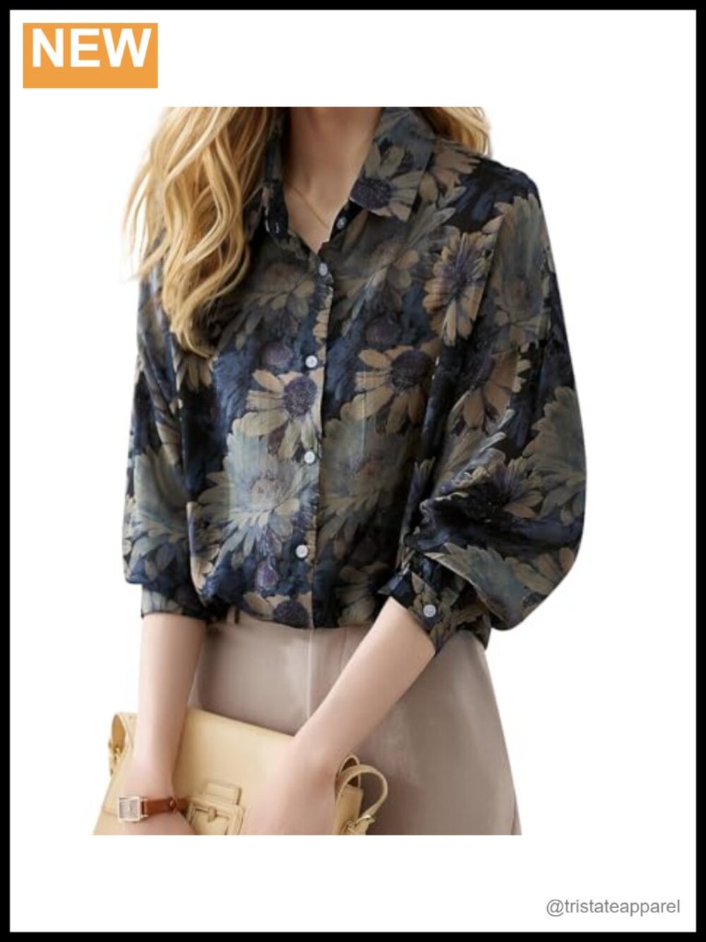 Women's Floral Print Button Down Blouse Long Sleeve V-Neck Casual Top